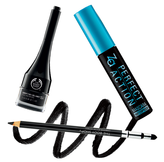Chỉ kẻ mắt, 319.000 đồng, The Body Shop Mascara không lem, không trôi, 245.000 đồng, Za Viền mắt dạng gel, 365.000 đồng, The Body Shop