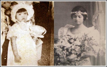Bên trái: Hình ảnh ghi lại khi Imelda còn nhỏ. Bên phải: Imelda Marcos trong ngày cưới