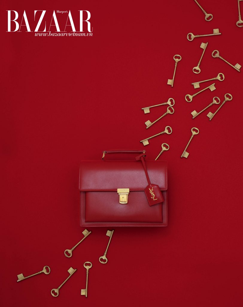 Túi Medium High School bằng da màu đỏ, Saint Laurent