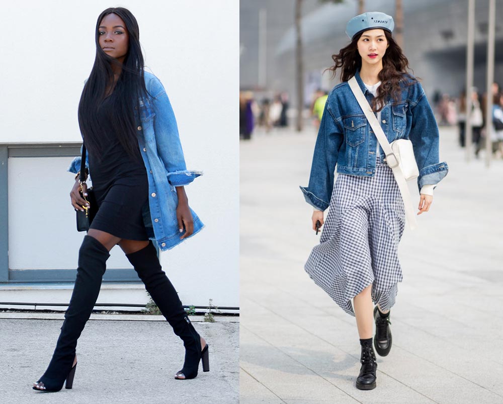 Cách phối đồ với áo khoác denim giúp bạn trông nữ tính.
