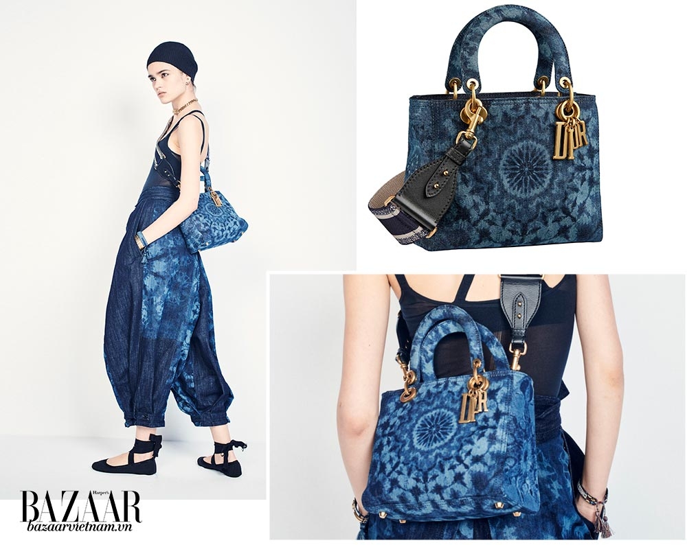 Túi Lady Dior Kaleidoscopique bằng jeans, in tay họa tiết màu loang