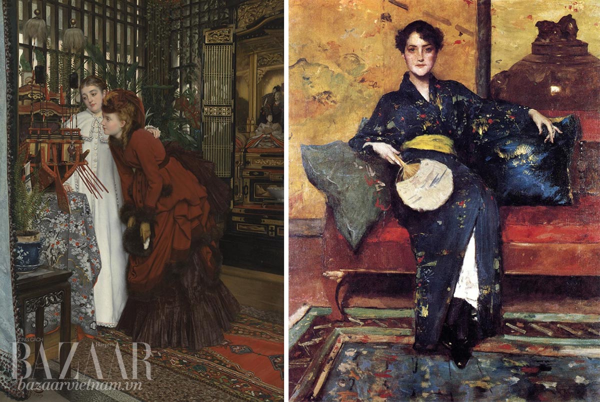 Lịch sử kimono: Kimono trong tranh vẽ. Tranh sơn dầu Japonism dans la mode từ William Merritt Chase, James Tissot