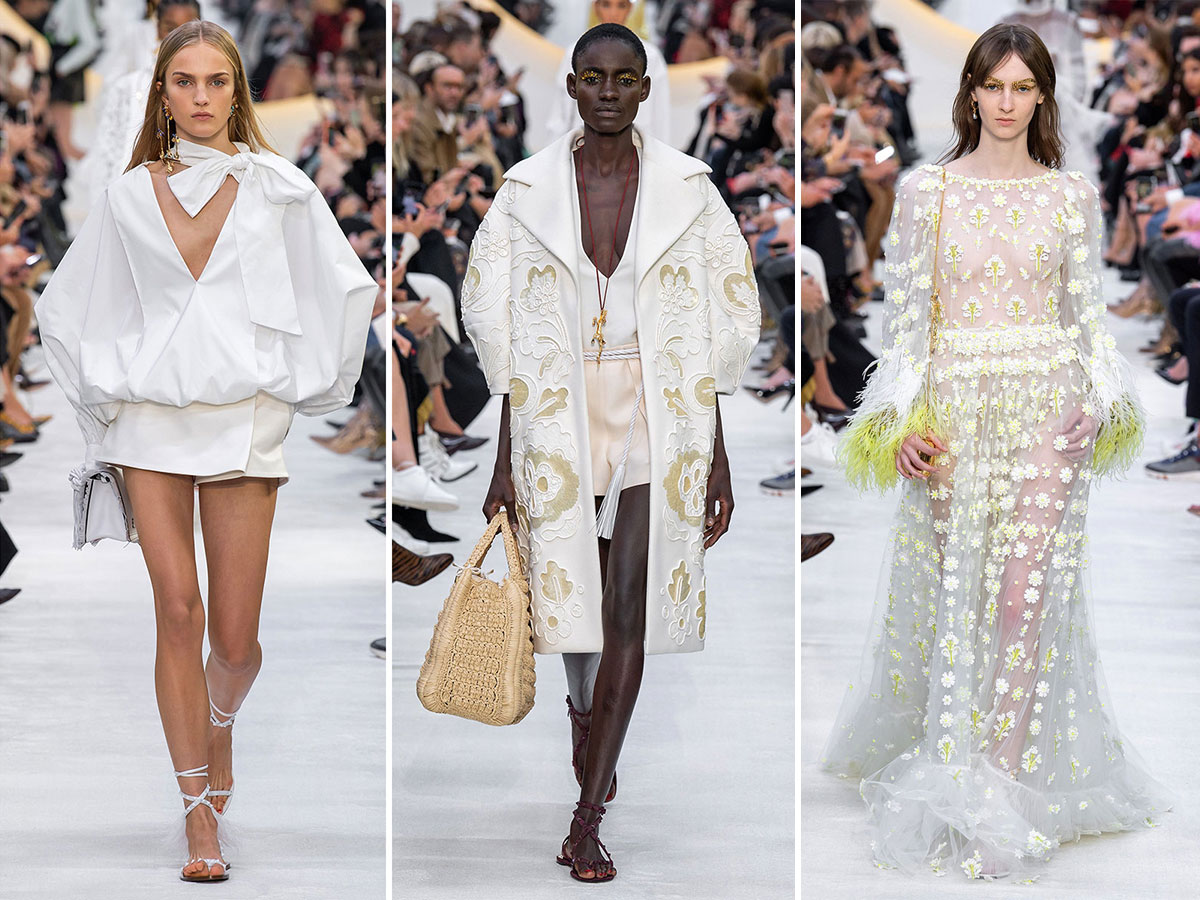 Sắc trắng là tông chủ đạo của BST Valentino Xuân Hè 2020.
