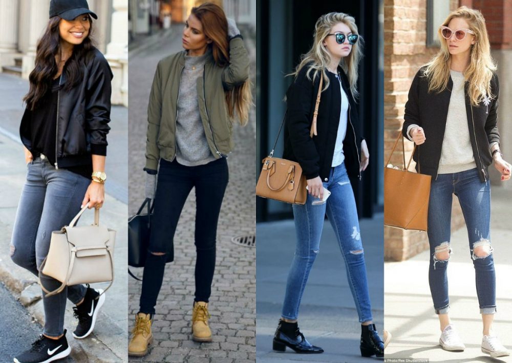 quần jean + áo bomber