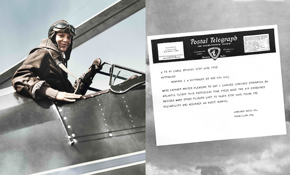 Nữ phi công Amelia Earhart và điện tín ca ngợi chiếc đồng hồ đeo tay của Longines