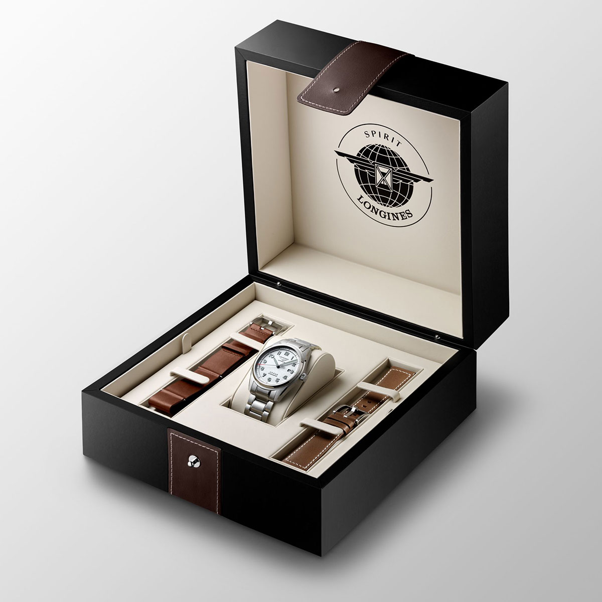 Hộp đựng đồng hồ Longines Spirit Prestige với bộ ba dây đeo để thay thế