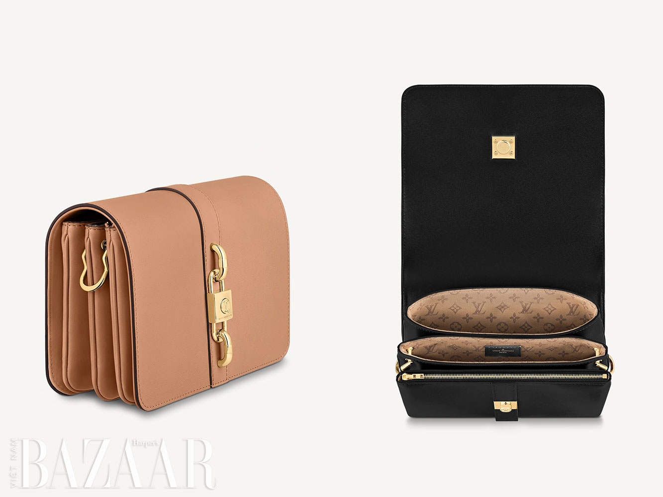 Chi tiết bên trong và từ bên hông của mẫu túi Louis Vuitton Rendez-Vous.