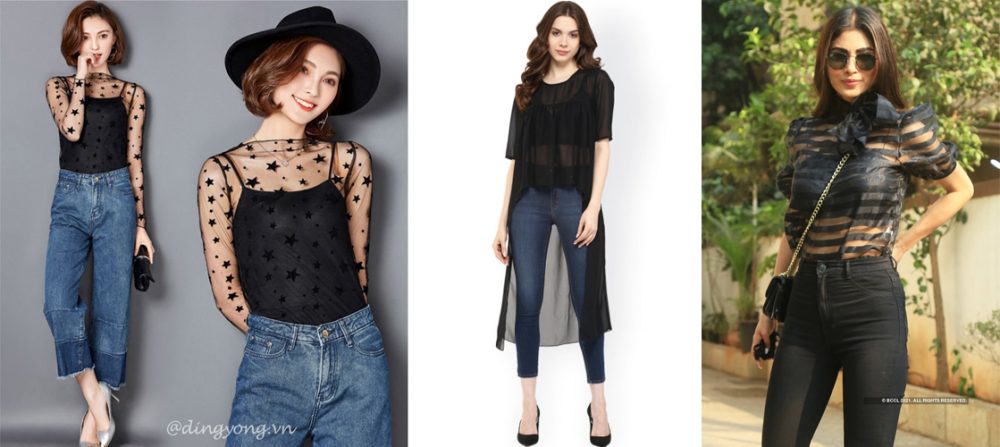quần jean kết hợp cùng áo lưới