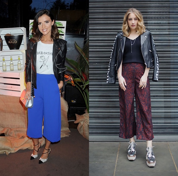 cách phối áo khoác với quần culottes