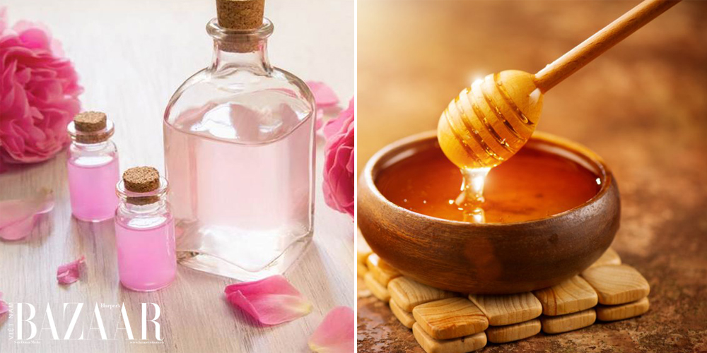 mật ong và nước hoa hồng