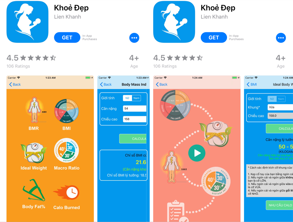 Phần mềm giảm cân tiếng Việt Khỏe đẹp