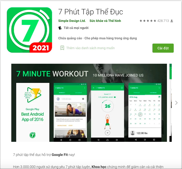 Ứng dụng giảm cân tiếng Việt: 7 phút tập thể dục