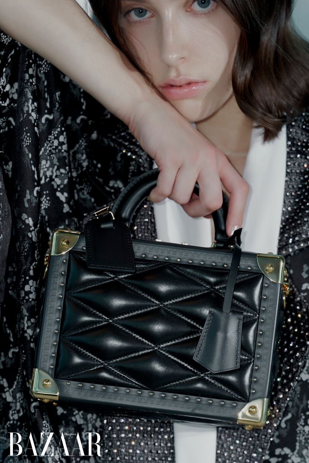 Áo khoác thêu Jacquard và túi Petite Valise Malletage