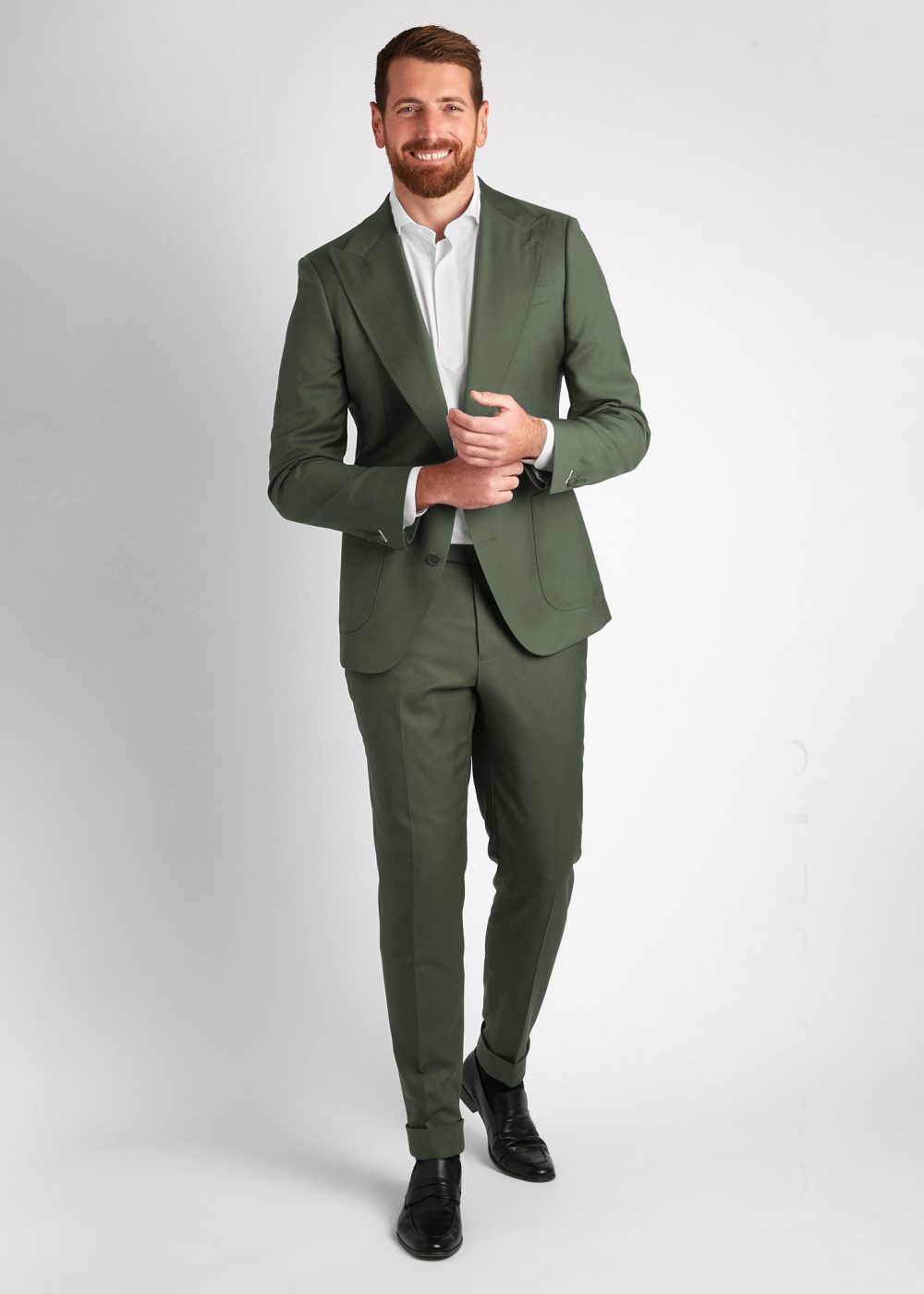 Mix quần xanh rêu và áo khoác blazer